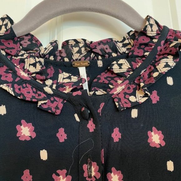 Free People Calico Skies Ruffle Button Down Midi Dress Floral Black/Purple XS - Picture 3 of 16